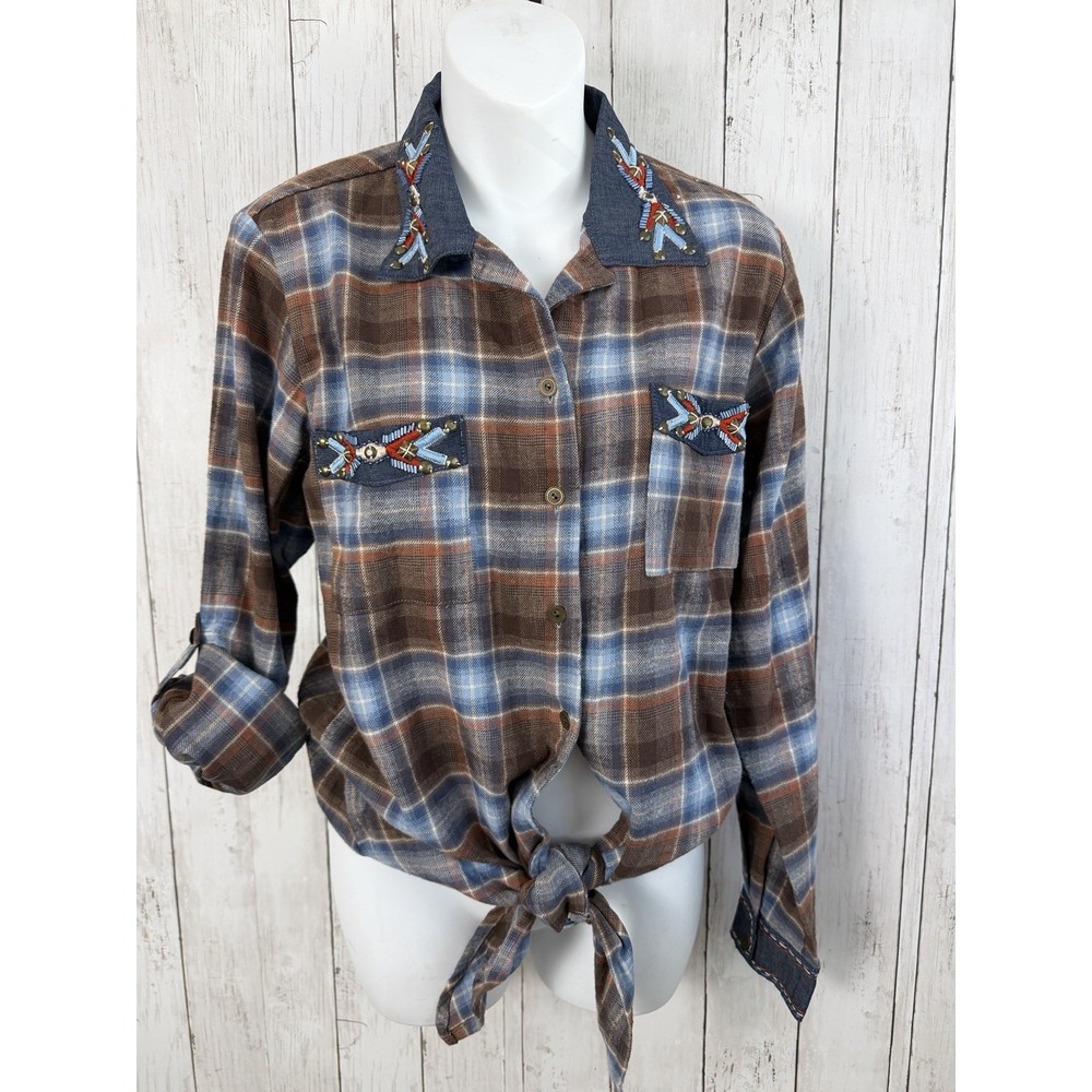 Women's Skemo Tribal Western Plaid Flannel Shirt Size M